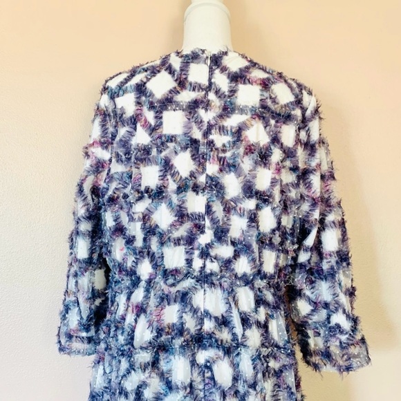 Dainty Jewells Stain Glass White & Purple Sequins Swiss Dot Tiered Maxi Dress. - Picture 4 of 11